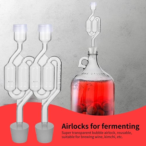 Bubble Airlock Set - 4 Fermentation Airlocks with 8 Grommets, 4 Drilling #6 Stoppers, Suitable for Wine, Beer, Sauerkraut, Pickles and More