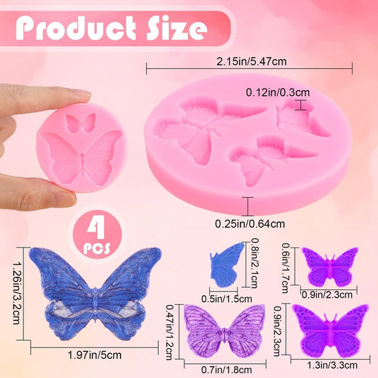 Butterfly Molds 4 Pcs Butterfly Chocolate Molds Mini Silicone Molds for Cake Decorating