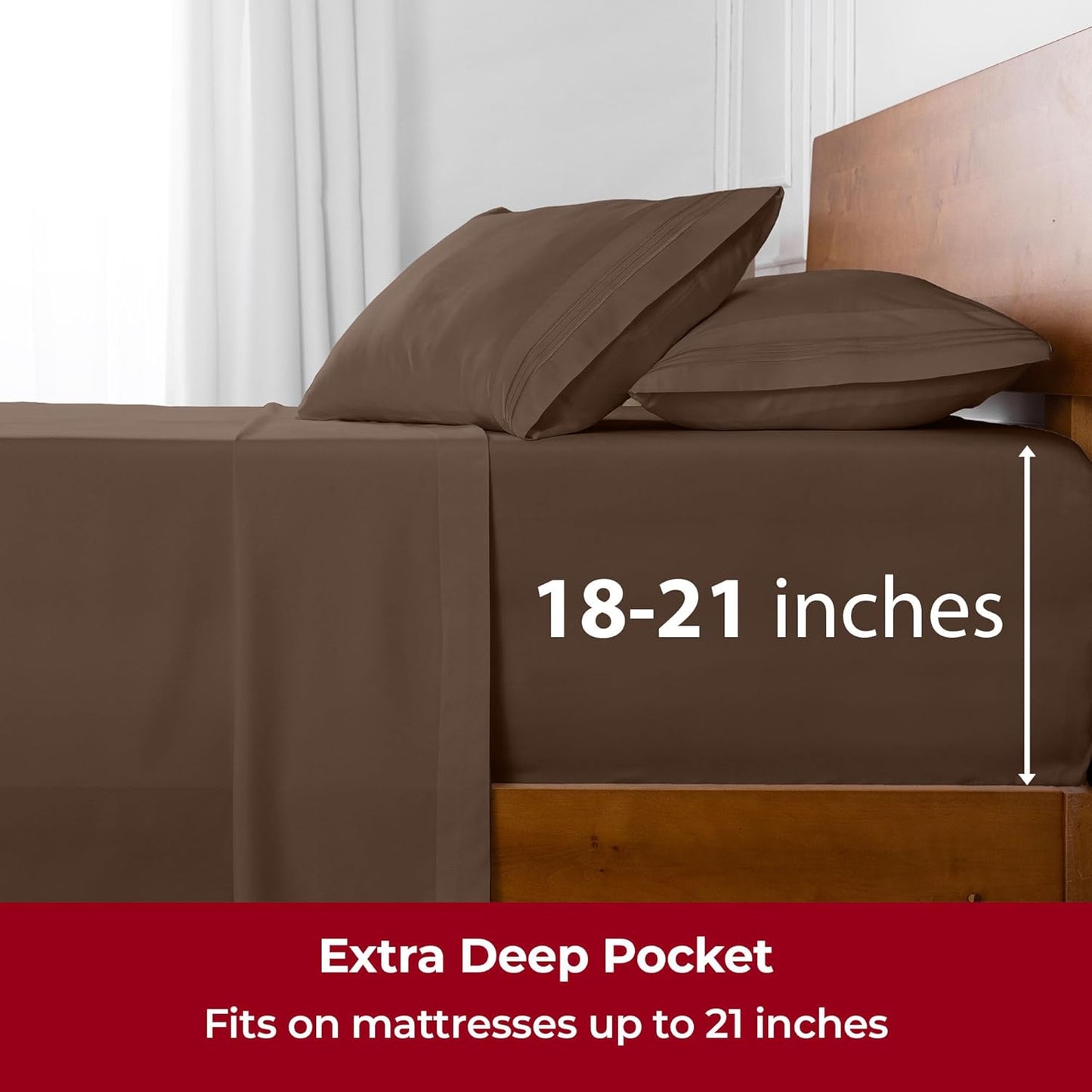 Mellanni Extra Deep King Sheets - Hotel Luxury, Ultra Soft & Cooling - Wrinkle, Fade & Stain Resistant (Brown)