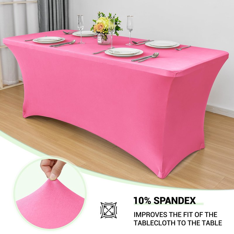Obstal 6ft Stretch Spandex Table Cover - 4 Pack Universal Rectangular Fitted Tablecloth Protector for Wedding, Banquet and Party (Dark Pink, 72L x 30W x 30H Inches)