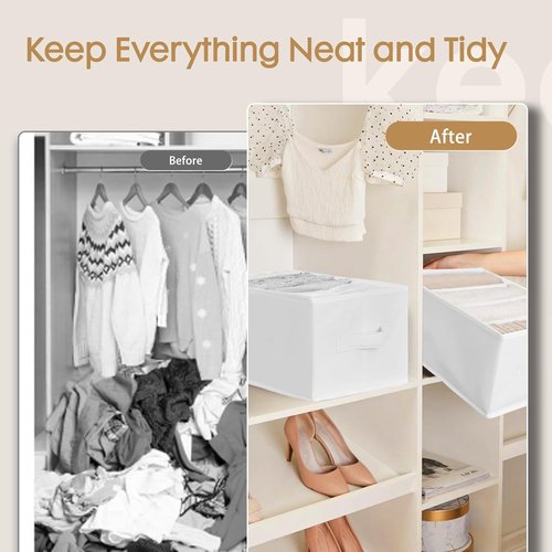 Criusia Large Clothes Organizer - 6 Pack Foldable Fabric Storage with Handles for Wardrobe | White