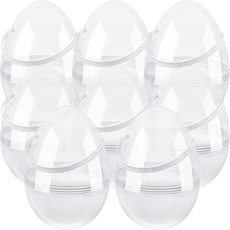 8 Pcs 6 Inch 8 Inch 10 Inch Jumbo Clear Easter Eggs with Handles Large Transparent Easter Eggs Empty DIY Plastic Egg for Adult Kids Easter Party Decor
