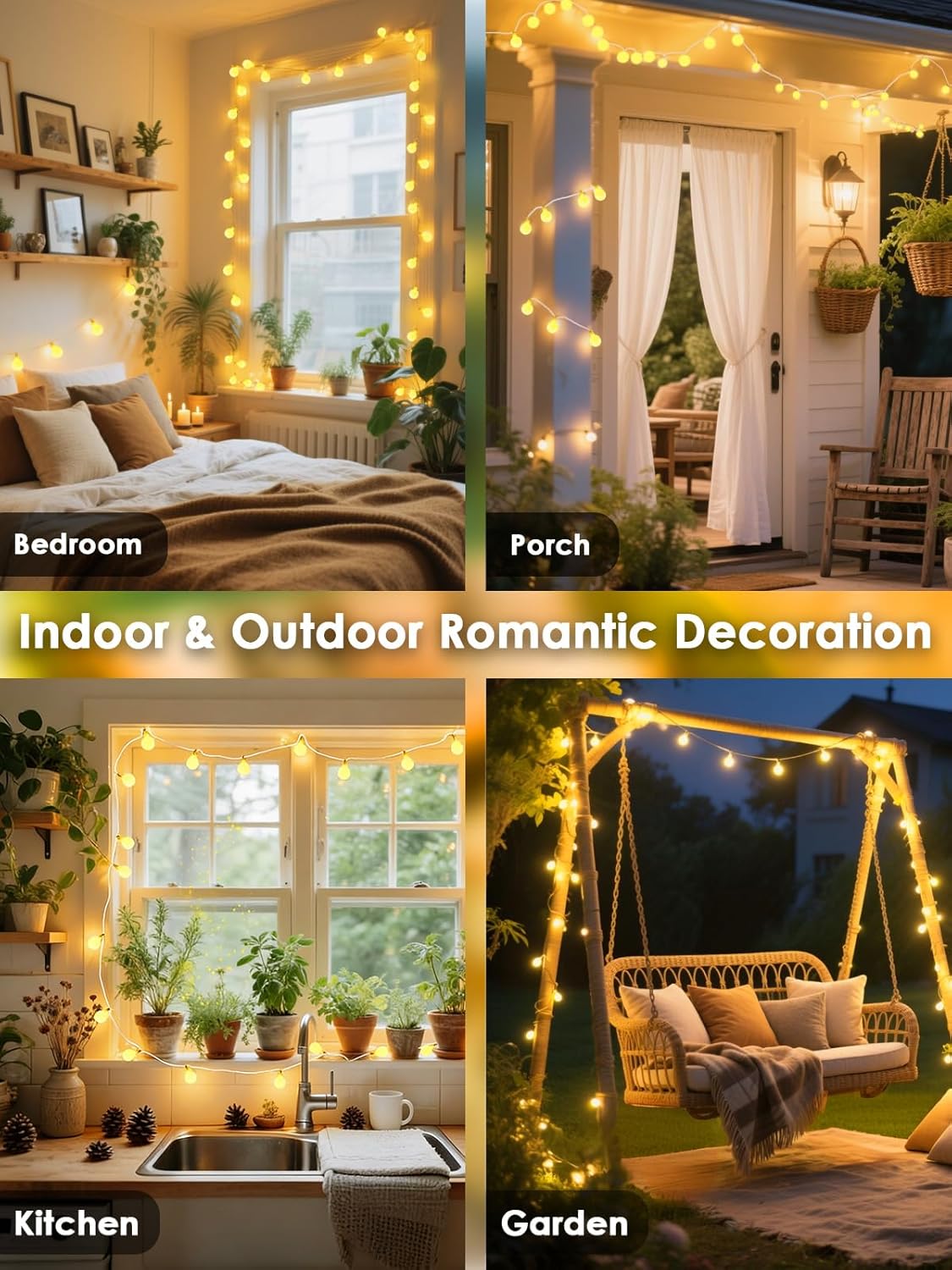 LORRYTE 43FT Connectable Globe String Lights - 100 LED Warm White with Remote | 8 Modes for Indoor/Outdoor Decor