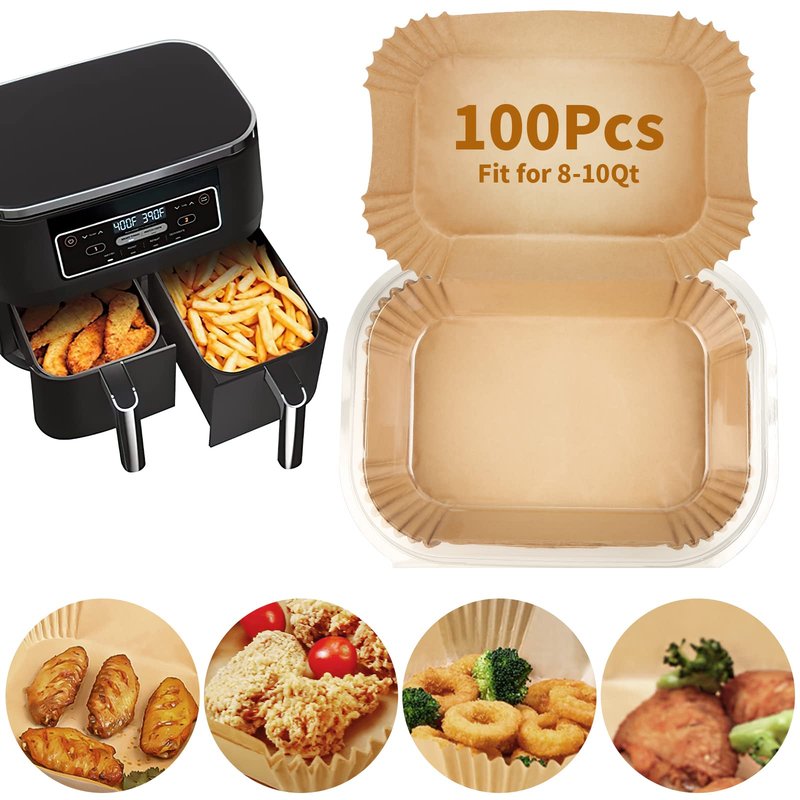 Air Fryer Disposable Paper Liner for Ninja DZ201/DZ401/DZ550/DZ302/SL401/SL451,100PCs Rectangle 8.6x 5.5'' Baking Parchment Paper Inserts Accessories,Ninja Foodi Dual Papel para Freidora de Aire