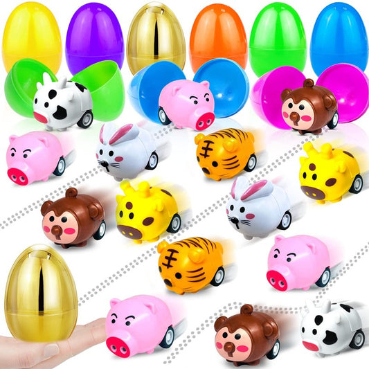 24 Pack Pull Back Animal Vehicles, Mini Animal Pull Back Car Toys for Toddlers 1-3, Baby Car Toys for 12-18 Months, Birthday Gift Party Favors Classroom Prizes Goodie Bag Stuffers for Boys Girls Kids