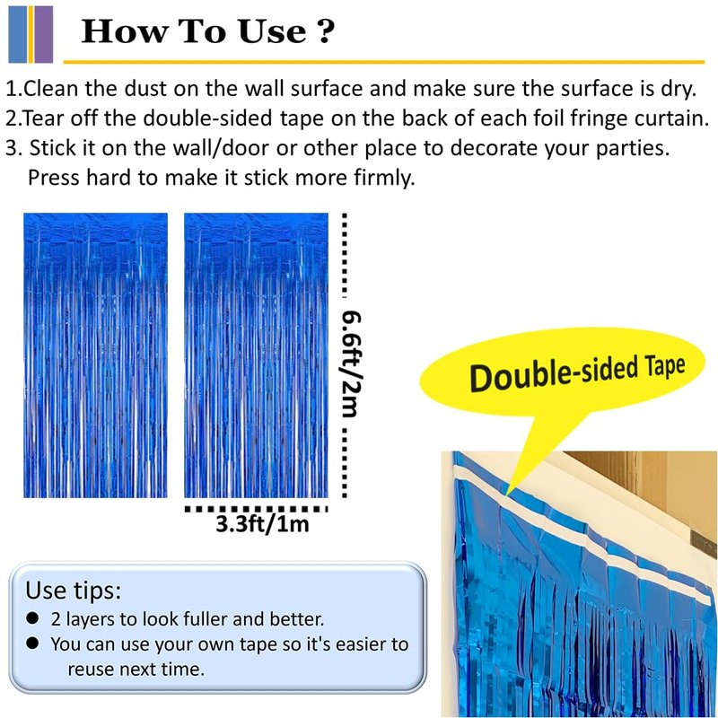 2 Pack Blue Door Streamers Party Decorations 3.3ft x 6.6ft,Blue Tinsel Foil Fringe Streamers Backdrop for Birthday,Graduation,Ocean Themed Party Decorations,Door Fringe Curtains for Birthday Party