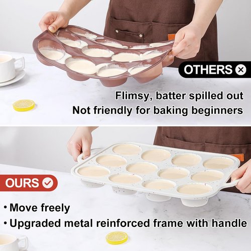 CAKETIME Silicone Muffin Pan, Metal Reinforced Frame Regular Size 2.8 Inch Cupcake Pan with Handle 12 Cups Nonstick Muffin Tray for Baking BPA Free 1 Pack Confetti
