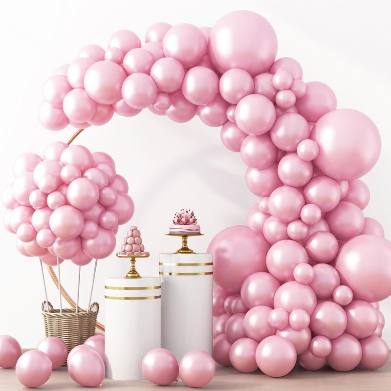 RUBFAC Pearl Pink Balloons 129pcs Different Sizes Pack of 18 12 10 5 Inch, Latex Balloon Garland Arch Kit for Wedding Princess Birthday Party Baby Shower Engagement Bachelorette Decorations