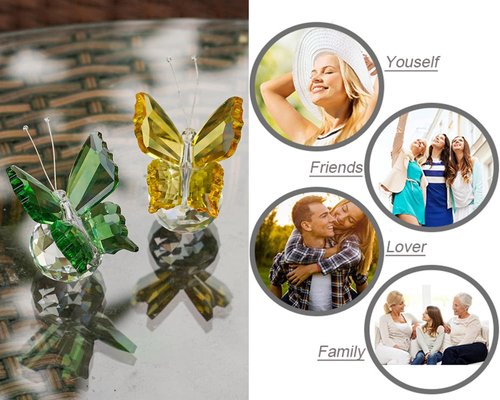 H&D Hyaline & Dora Handmade Crystal Butterfly Figurine Set - Elegant Glass Collectibles | Pack of 2
