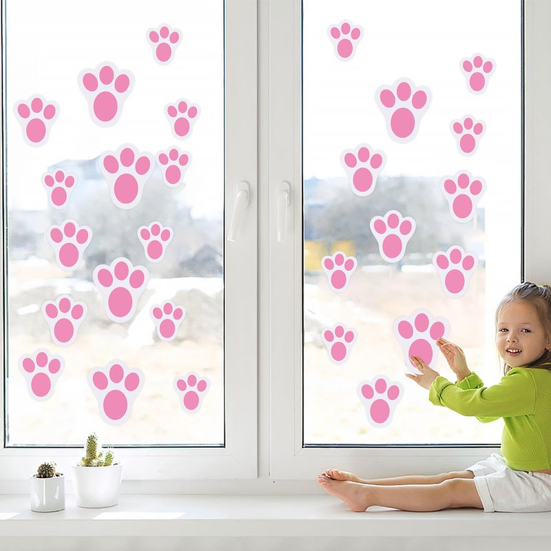 Wonmon 70PCS Removable Easter Bunny Paw Prints Stickers, 3 Size Easter Bunny Feet Stickers Rabbit Paw Decal Bunny Paw Print Clings for Home Office Classroom Floor Easter Party Decorations