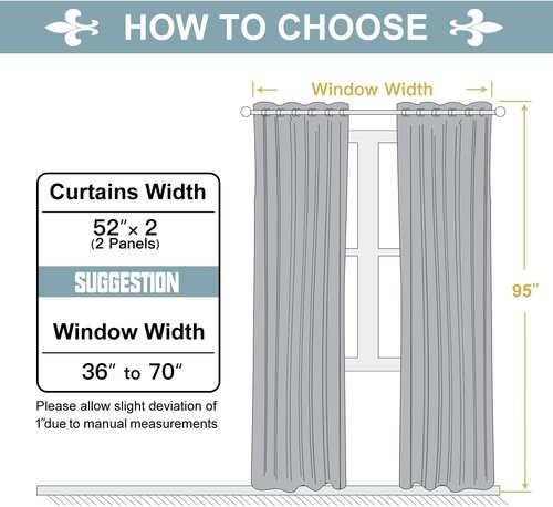 ChrisDowa Blackout Curtains - Thermal Insulated Room Darkening Panels for Bedroom & Living Room (Light Grey, 52W x 95L)