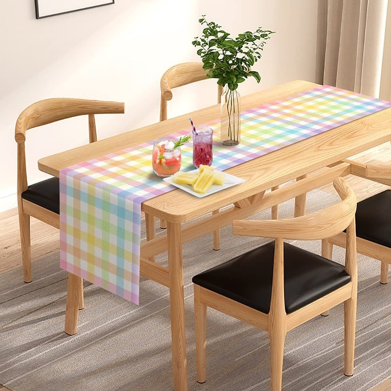 Pudodo Easter Buffalo Plaid Check Table Runner Spring Holiday Farmhouse Fireplace Kitchen Dining Room Home Party Decoration (13" x 108")
