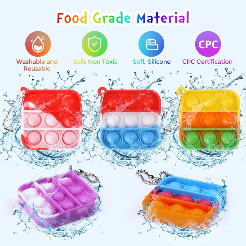 12pcs 2in Random Pop Bubble Fidget Sensory Toys, Pop Toy Bulk for Party Favor, Classroom Student Prizes Easter Basket Goodie Bag Stuffers Christmas Valentine Gift for Kid