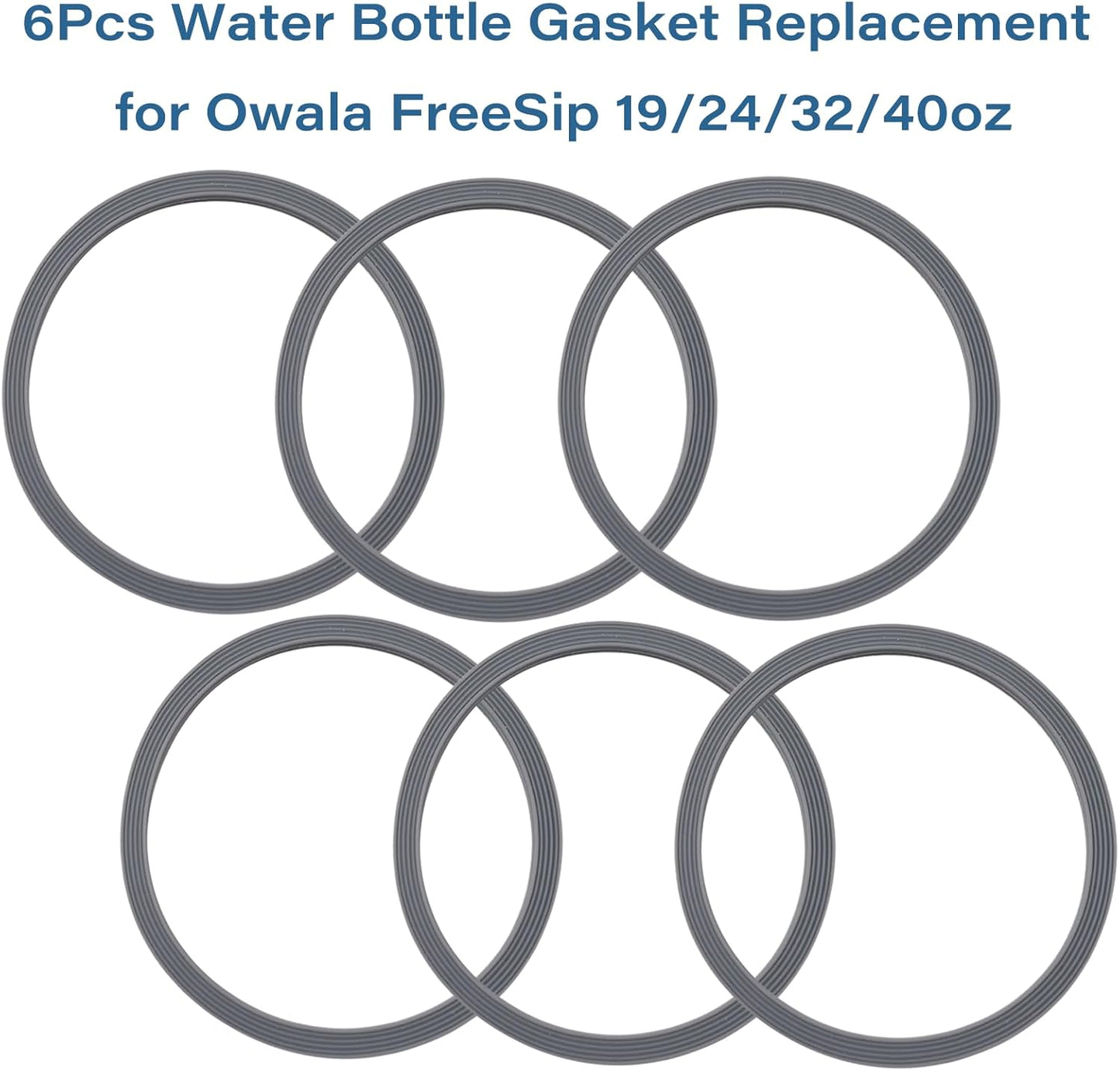 6-Pack Water Bottle Gasket Replacement | Silicone Lid Seal O-Rings for 19/24/32/40oz Cups - Gray