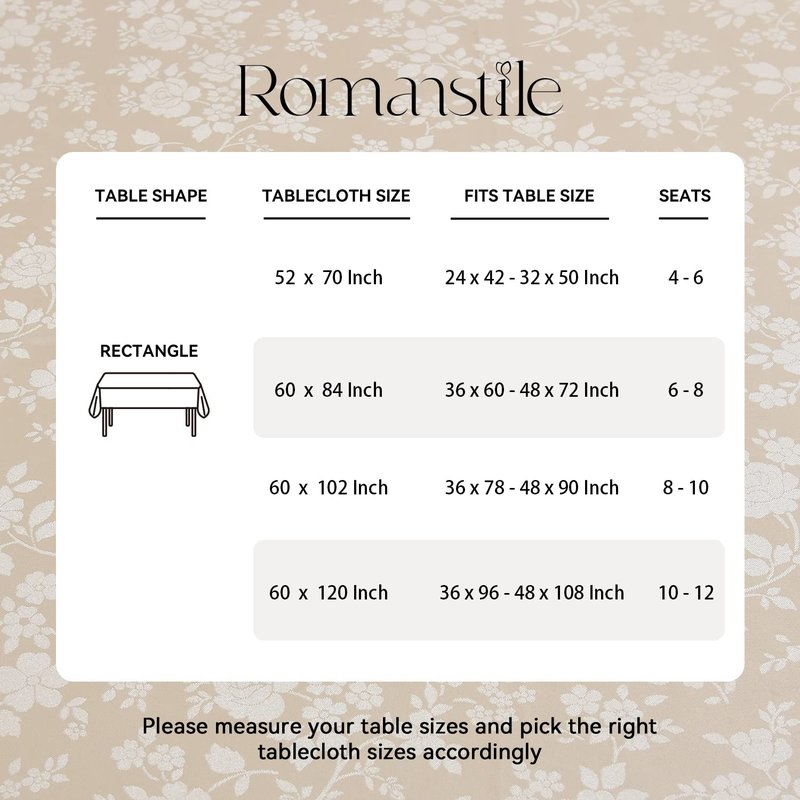 Romanstile Vinyl Tablecloth Rectangle, 100% Waterproof Outdoor Heavy Duty Thick Table Cloth with Flannel Backing, Wipeable Plastic PU Table Cover for Picnic Dining Party (Rose Beige, 60 x 84)