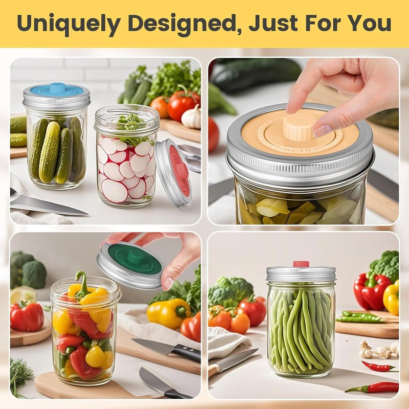Mfacoy Airlock Fermentation Lids for Small Mouth Mason Jars, Fermenter Caps, Fermentation Kit for Sauerkraut & Pickle Kit, One Way Waterless Airlock Valve - BPA-Free (Jar Not Included)
