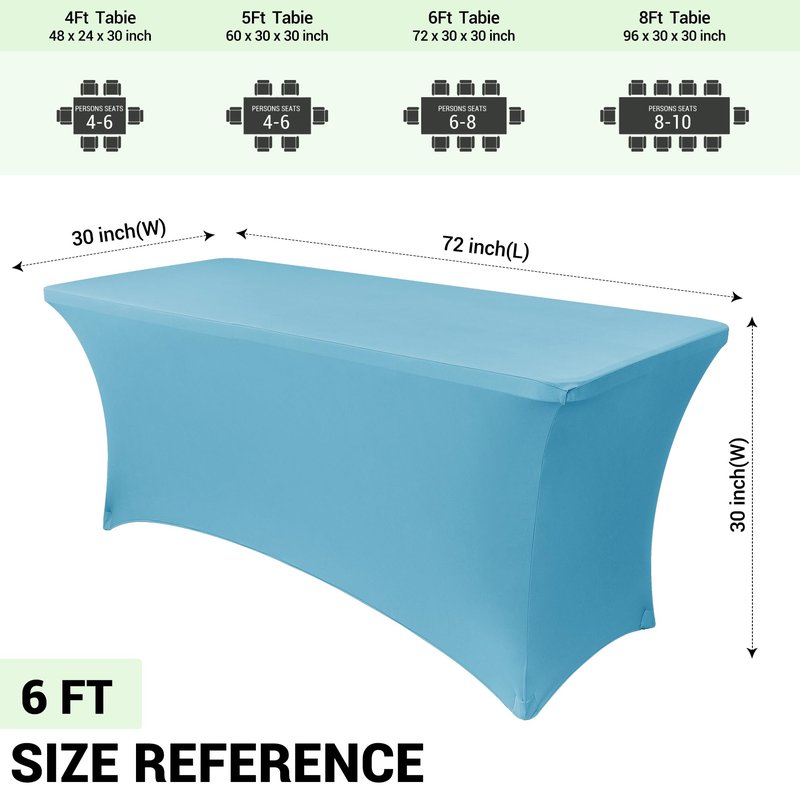 Obstal 6ft Stretch Spandex Table Cover for Standard Folding Tables - Universal Rectangular Fitted Tablecloth Protector for Wedding, Banquet and Party, 72L x 30W x 30H Inches, Light Blue, 2pc