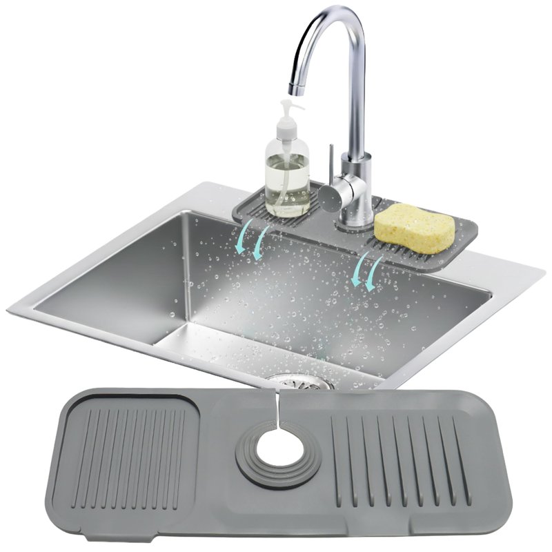 14.6” Silicone Faucet Mat For Kitchen Sink, Kitchen Sink Splash Guard Behind Faucet, Kitchen Faucet Mat For Kitchen Sink, Kitchen Sink Faucet Mat Splash Guard and Sink Water Splash Guard (Gray)