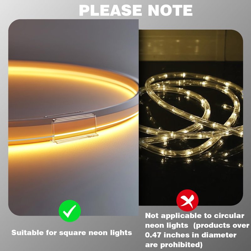 Neon Rope Light Clips Mounting - 24 Pcs Clear Waterproof LED Strip Clip Brackets - Adhesive Wall Mount Holder for Govee and Other Neon LED Lights Strips