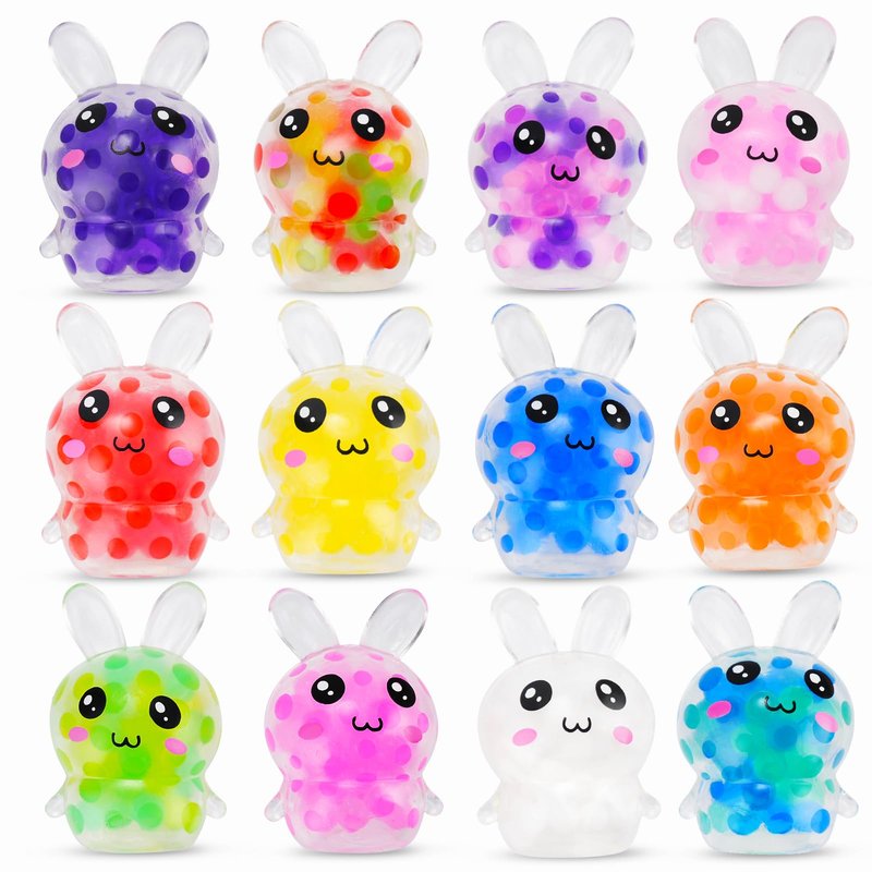 TOOYUMON Easter Egg Fillers, 12 Pcs Mini Bunny Squishy Toys, Easter Basket Stuffers Essentials Egg Basket Fillers Gifts for Teens Adults, Bunny Stress Ball Party Favors
