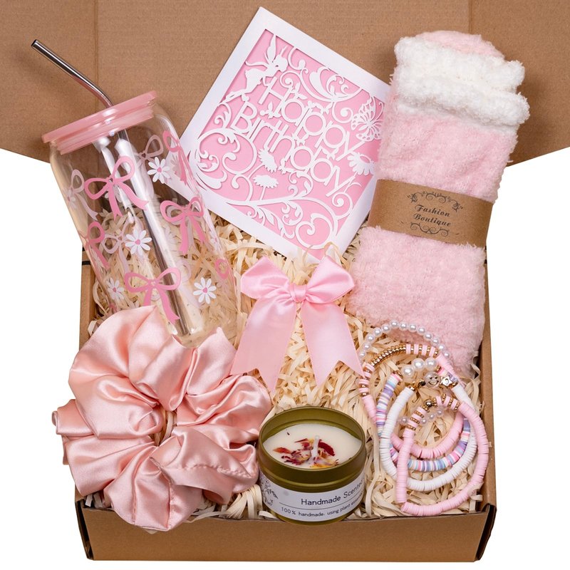 Ndahjahd Birthday Gifts for Teen Girls Best Christmas Ideas Box w/Coquette Bow Aesthetic Cup Trendy Stuff for Her Teen Girl Sister Friend Friendship Sweet 16th 18th 21st Bday(Pink Bow Gifts)
