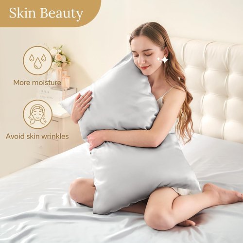 INFIIXSO Mulberry Silk Pillowcase - Ultra Smooth & Soft for Hair and Skin | Standard Size 20x26 Inches, Light Grey