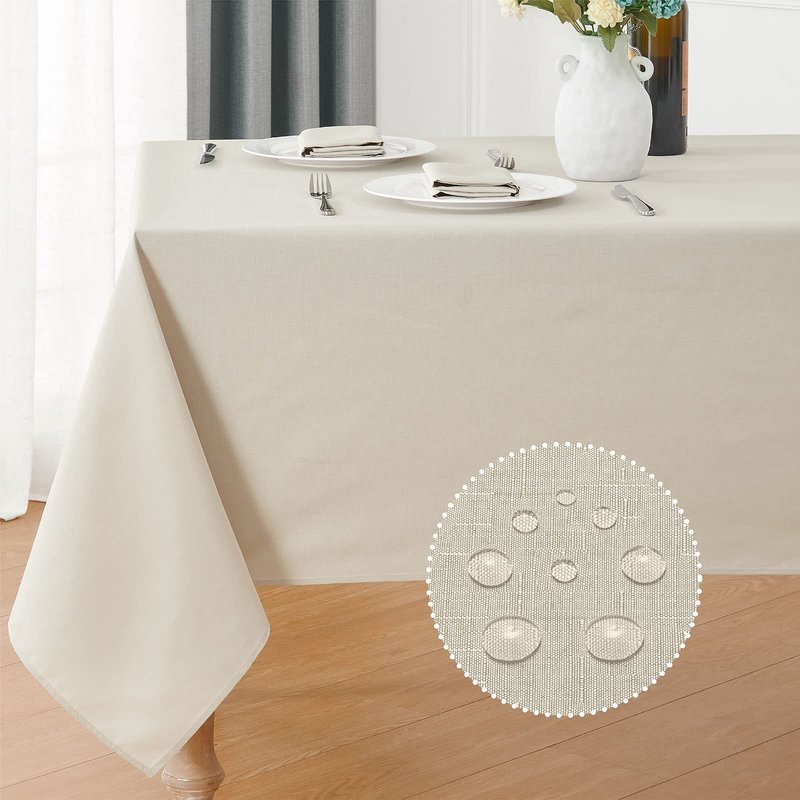 Veblandy 2 Pack Rectangle Tablecloth, 60x120 inch, Water Resistant Wrinkle Free Linen Textured Table Cloth Washable, Decorative Fabric Table Cover for Dining, Party and Camping, Beige