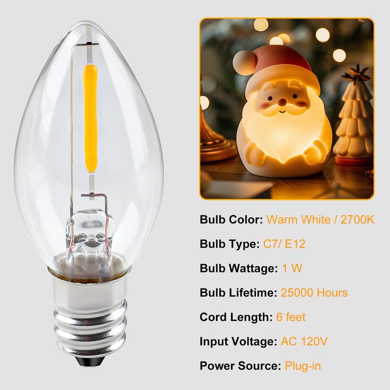 Brightown Accessory Cord with LED Bulb - 6ft Cord with On/Off Switch for Night Lights, Halloween Pumpkin, Blow Mold, Christmas Village House, Holiday Ceramic Trees, Craft Projects, 2 Pack