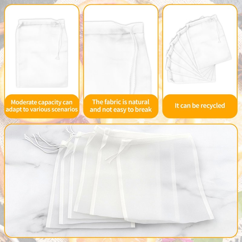 6 Pcs White Nylon Straining Bag - Fine Mesh Nylon Filter Bags, Homebrew Beer Wine Cider Dry Hop Beers Brewing Filters, Reusable Drawstring Brew Bags for Hops, Grains & Fruit (6" x 8")
