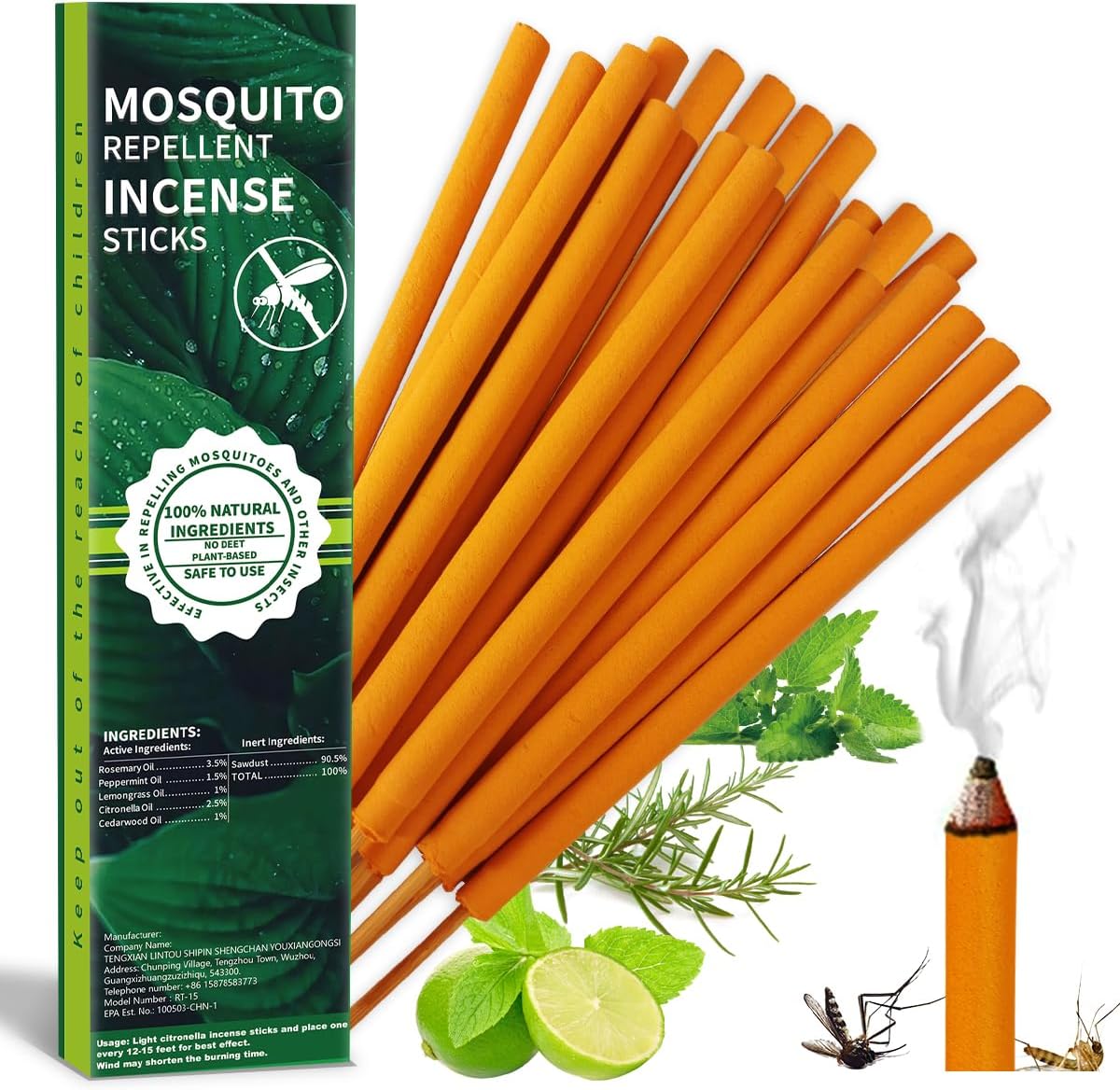 Skiennix Extra Large Mosquito Repellent Sticks - 24 Pack with Natural Citronella Oil | Long-Lasting 2-Hour Burn Time for Indoor & Outdoor Use