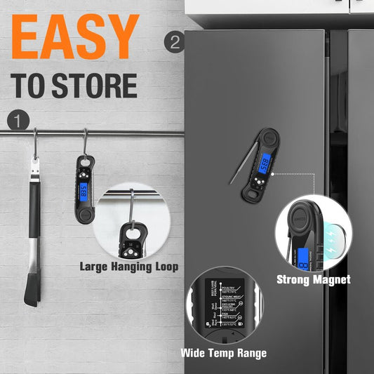 AMMZO Meat Thermometer Digital, Instant Read Food Thermometer for Cooking, Grilling, Baking, Frying & Candy Making, Essentials Kitchen Gadgets Accessory, Gifts for Men Women Dad Mom Birthday