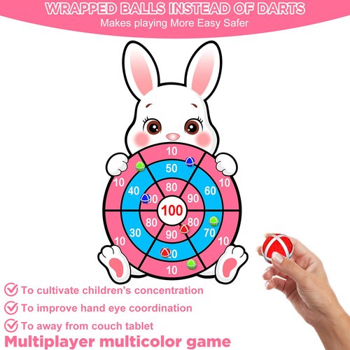 Easter Games for Kids, Large Easter Basket Essentials Dart Board Toy Gifts for Kids Family Teens Boys Girls Toddlers, Happy Party Decorations Centerpieces Party Favor with 12 Stick Balls