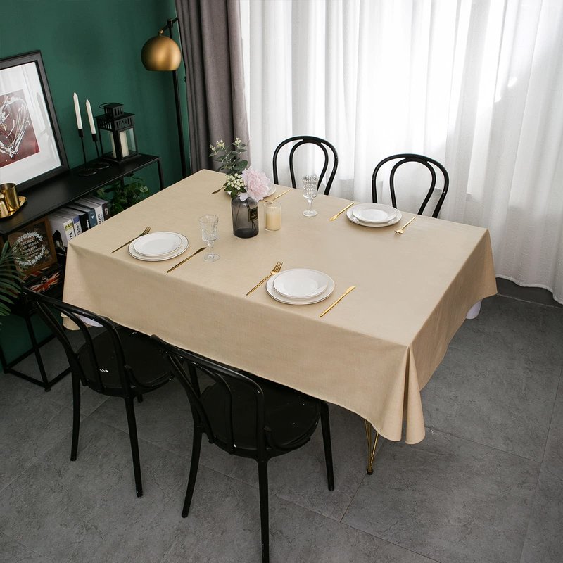 LIBERECOO Vinyl Tablecloth with Flannel Backing, Champagne, Waterproof, Stain-Resistant, Easy-Clean Table Cover for Dining, Kitchen, and Outdoor Use, 60" x 102" Rectangle