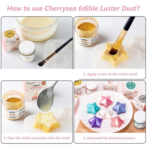 Edible Luster Dust Rose Gold10 Grams, Food Grade Cake Luster Dust Tasteless Dessert Dusting Powders for Baking Cherrysea Food Coloring Powder for Cupcakes, Cake Pops,Fondant,Chocolate, Candy