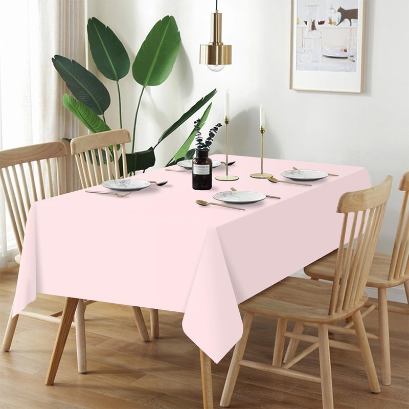 QIKSION Pink Plastic Table Cloth Disposable 12 Pack, 54 x 108 Inch Tablecloths for Valentines, Easter, Mothers Day Decorations, Baby Shower Birthday Party, Rectangle Table Cover