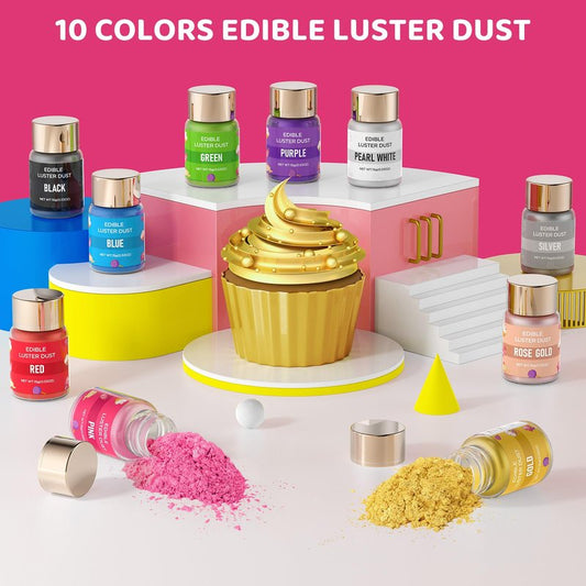 Luster Dust Edible - 15 Grams Food Grade Cake Dust Shimmer Powdered, Cherrysea Powder Luster Dust Food Coloring for Cocktails, Christmas Cookie Decorations, Cake, Drinks, Fondant, Candy - 15g/Bottle (2-Pink)
