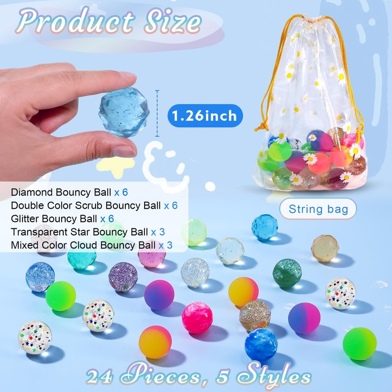 QYESQ Easter Egg Fillers - Easter Basket Stuffers - 24 Bouncy Balls, Fidget Toys, Easter Basket Essentials Party Favors Supplies, Family Games Prize Bulk Birthday Gifts for Boys Girls Teens Classroom