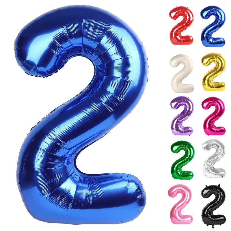 Metallic Blue Number 2 Balloon 40 Inch, 2 Balloon Number, 2nd Birthday Decorations for Baby Girls Boys Toddlers