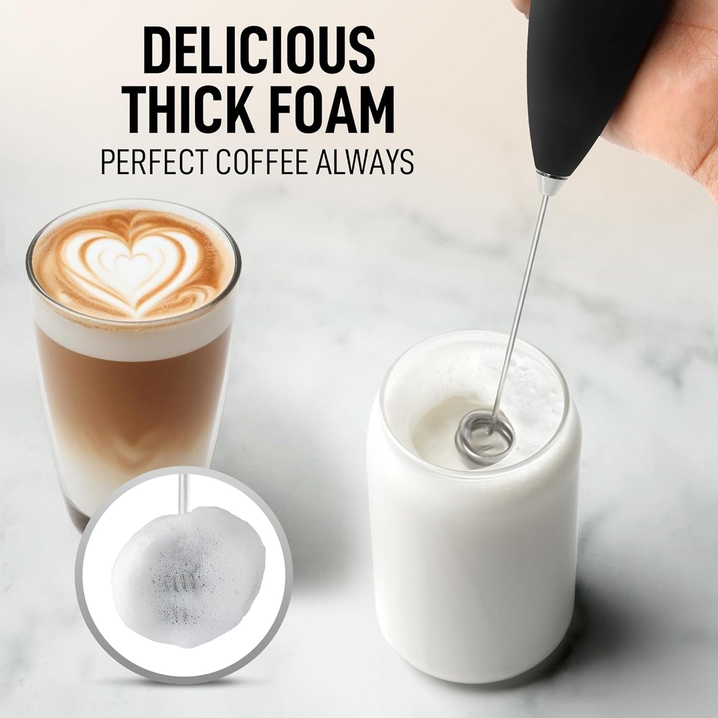 Zulay Kitchen Double Whisk Milk Frother - Powerful Handheld Foam Maker for Coffee, Lattes & More | Includes 2 Duracell Batteries
