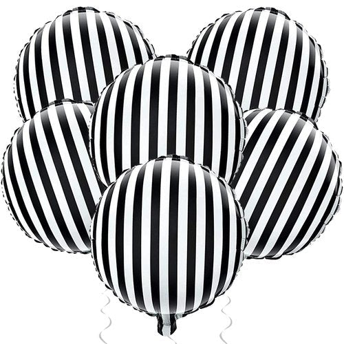 Jobkoo Black and White Striped Balloons 18 Inch Striped Mylar Foil Balloons Round Halloween Aluminum Helium Balloon for Halloween Birthday Baby Shower Party Decorations