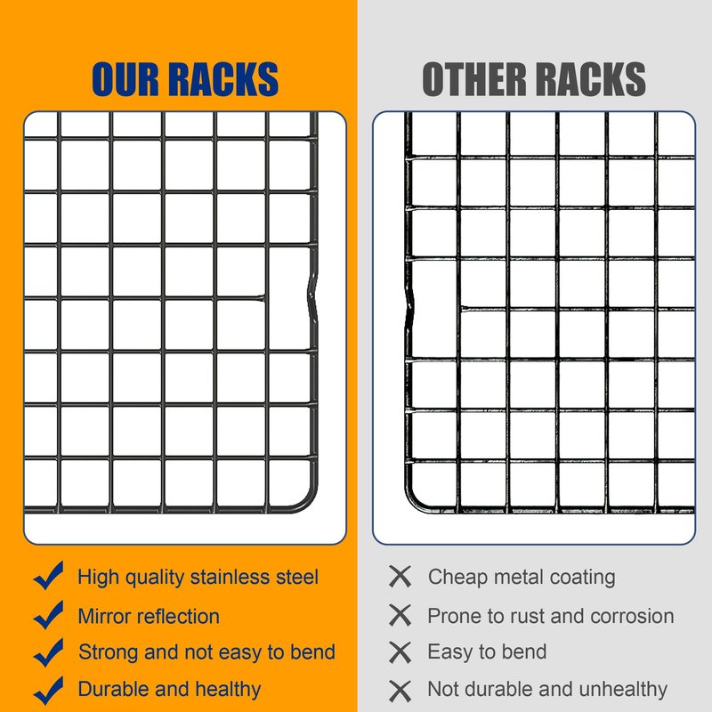 2PCS Cooling Racks for Cooking and Baking - 10" x 16"Heavy Duty Stainless Steel Wire Rack for Baking, Grilling, Roasting - Oven & Dishwasher Safe - Fits Half Sheet Pan（Black）