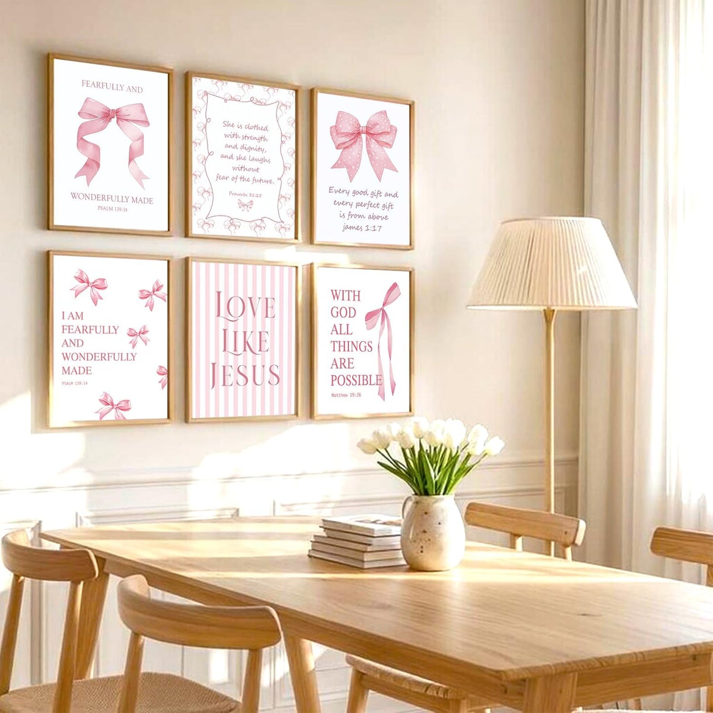 Aglcatie Coquette Pink Bow Wall Art | Set of 6 Aesthetic Posters for Teen Girls | 8x10 Unframed
