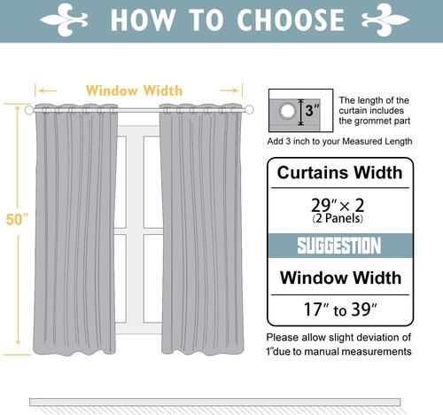 ChrisDowa Small Window Curtains - Thermal Insulated Grommet Room Darkening Panels, 29 x 50 Inch, Greyish White