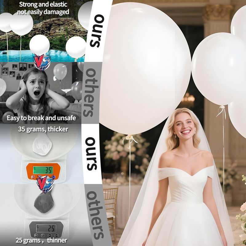 LEEZZIZZ White Giant Balloons 36 Inch, Large Latex Balloons, 9 Pcs Jumbo Balloons Bluk for Kid's Party Wedding Birthday Supply Decorations.
