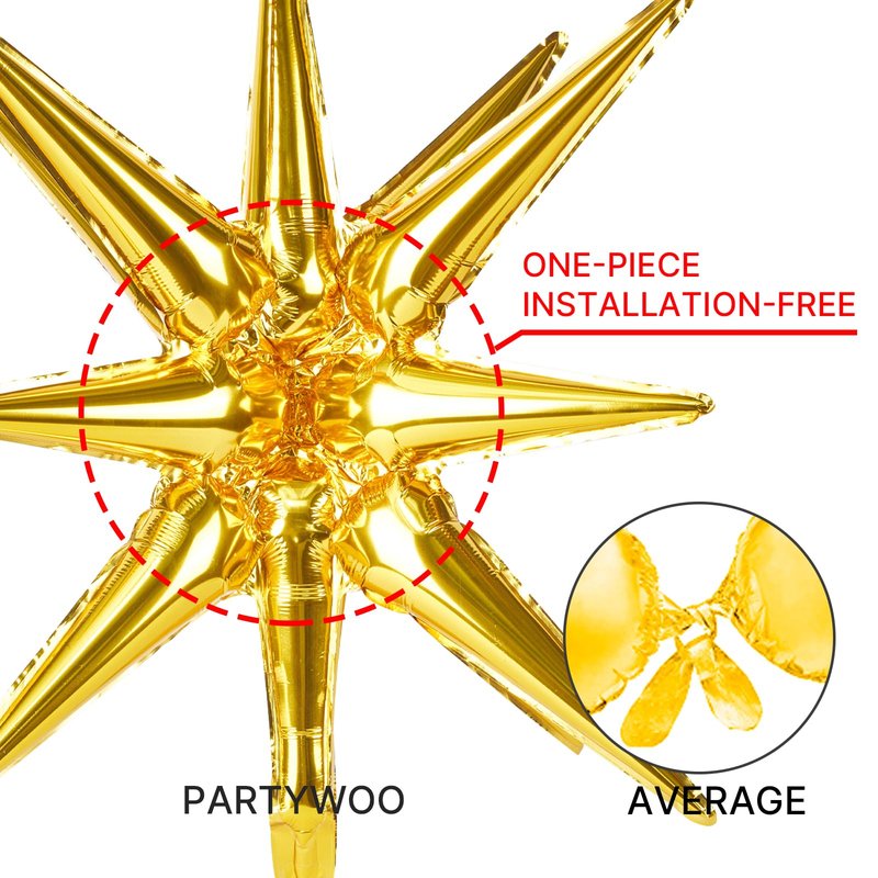 PartyWoo Metallic Gold Star Balloons 110pcs Different Sizes 18 12 10 5 Inch Pack 22 Inch Gold Spike Star Explosion Foil Mylar Balloon Arch Kit for Birthday Engagement Party Decorations Gold-G101