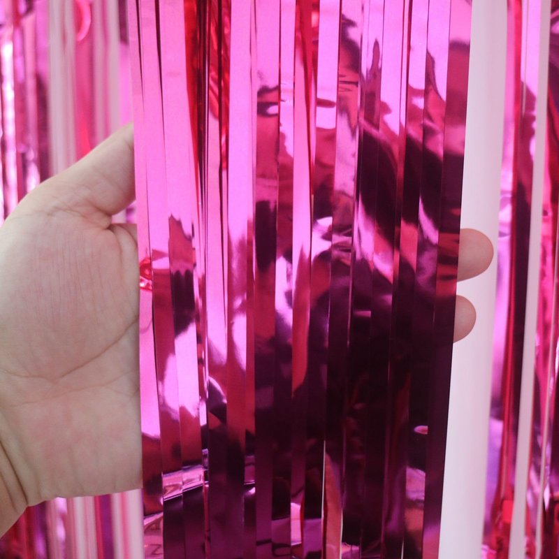 Valentines Day Party Decorations - 3 Pack of 3.2x8.2ft Hot Pink Foil Fringe Curtains Streamers Backdrop for Birthday Bachelorette Party Valentines Backdrop Decorations