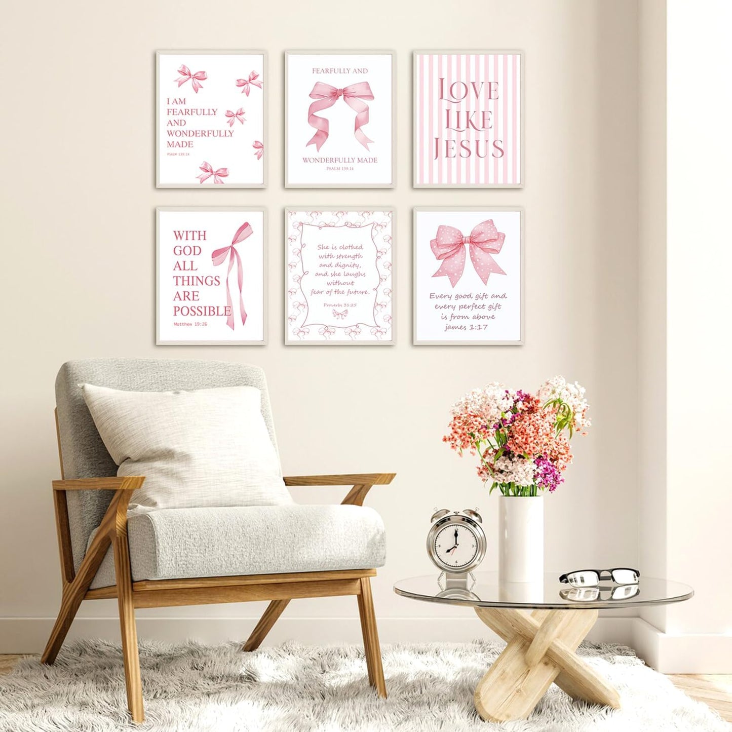 Aglcatie Coquette Pink Bow Wall Art | Set of 6 Aesthetic Posters for Teen Girls | 8x10 Unframed