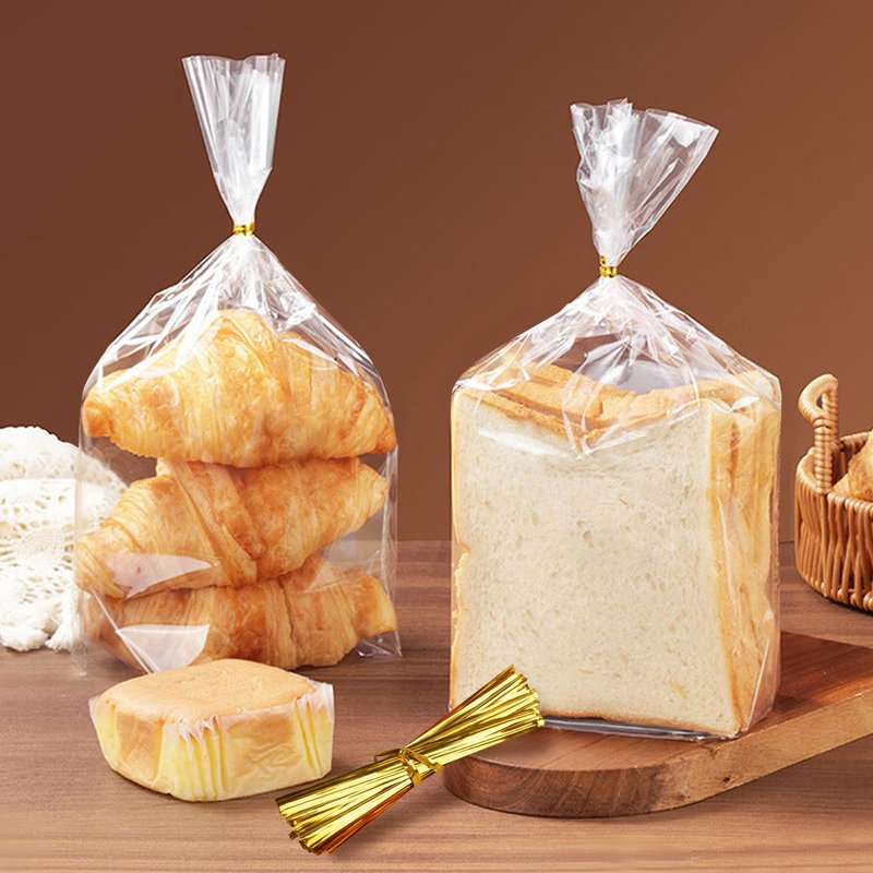 vivinin 70 Pack Bread Bags & 100 Pack Ties, 8" x 4" x 18" Clear Bread Bags for Homemade Bread, Reusable Plastic Bread Storage Bags for Bakers, Bakery Owners