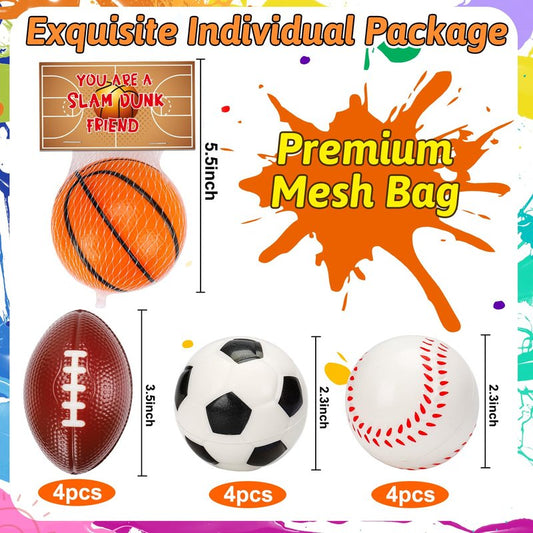 16 PCS Stress Balls Party Favor for Kids 8-12 Goodie Bag Stuffers Squeeze Toys Classroom Prizes for Kids Pinata Stuffers Boys Birthday End of Year Gifts Sport Party Foam Bouncy Balls Bulk Small Toys
