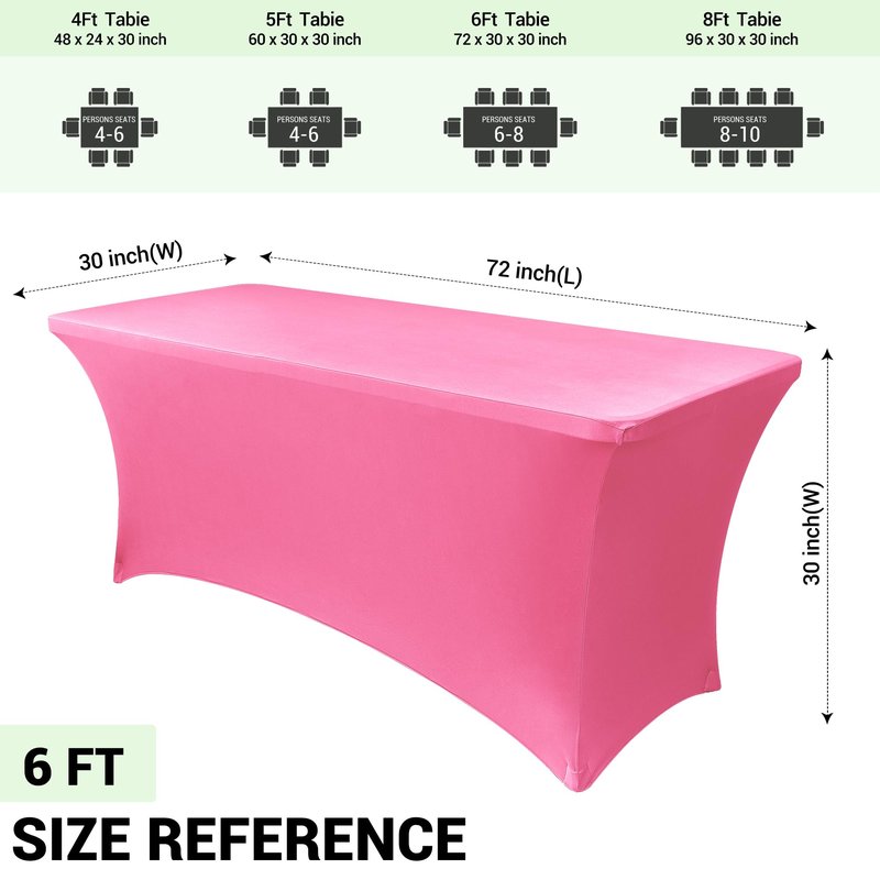 Obstal 6ft Stretch Spandex Table Cover - 4 Pack Universal Rectangular Fitted Tablecloth Protector for Wedding, Banquet and Party (Dark Pink, 72L x 30W x 30H Inches)